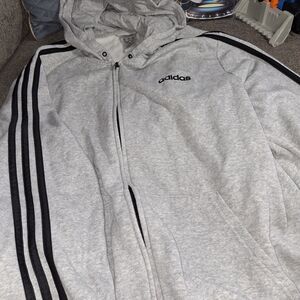 Adidas Light Gray Hoodie with Black Accents